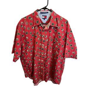 Tommy Hilfiger Red Plaid Design Men’s Short Sleeve Button Up Size XL